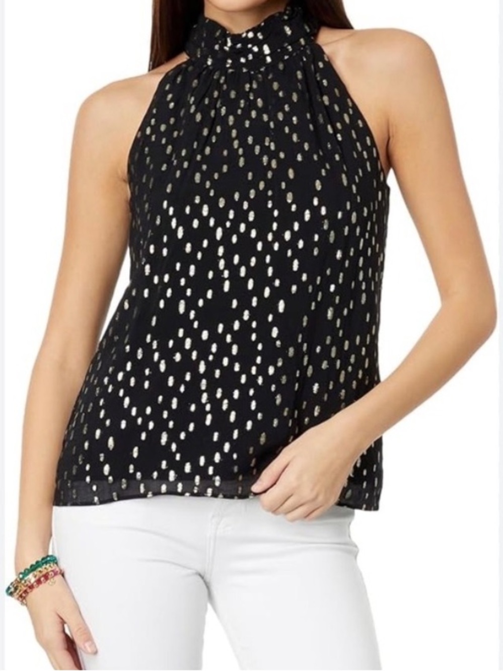 Lilly Pulitzer Donita Black Metallic Dot Halter Neck Women's Top size 6